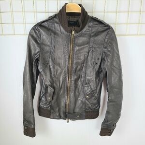 S.W.O.R.D 66.44 Made in Italy Chocolate Brown Leather Bomber Jacket